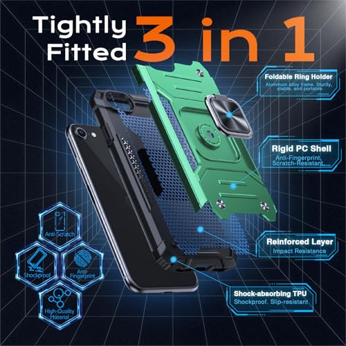 Image of Anqrp Heavy Duty Case for iPhone 6 /7 /8 /SE /SE2 Case with Enhanced Ring Holder Grip Stand, Military Grade Shockproof Rugged Drop Protective Silicone Hard Slim iPhone SE Phone Case Cover,Forest Green