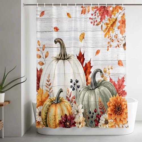 VintagePlank Gray Shower Curtain 36*72IN , Water-Repellent Polyester Fabric Bathroom Curtain with 12 Plastic Hooks, Vintage Shiplap Autumn Quick-Dry Opaque Decorative Bath Curtain with Grommets