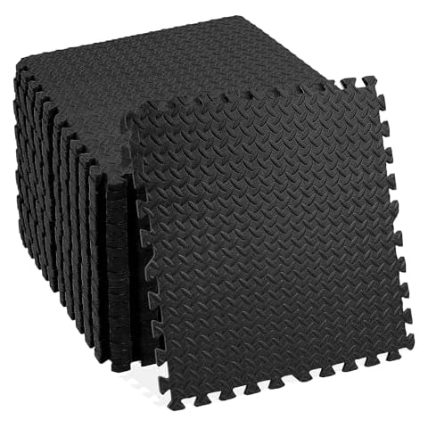 Signature Fitness Puzzle Exercise Mat with EVA Foam Interlocking Tiles, Black, 3/4” Thick, 24 Tiles, 96 Sq Ft Cover