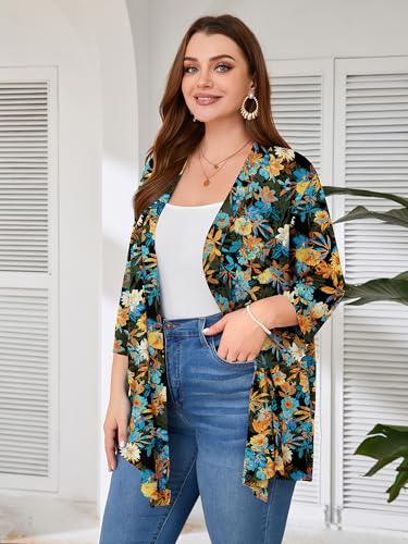 Image of AusLook Women's Plus Size Lightweight Open Front Cardigan 3 /4 Sleeve Cover Ups Shrugs Shawls and Wraps Kimono Jacket Coat