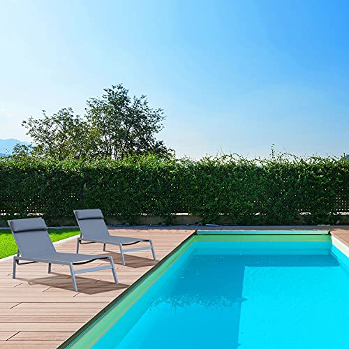 3 Pieces Patio Chaise Lounge Set (2021 New) - Adjustable Steel Textilene Chaise Lounge Set Outdoor Lounge Chair Set Sunbathing Recliner with Headrest and Coffee Table by domi outdoor living, Gray