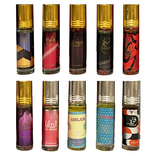 Set Collection, 10 Piece Roll On Perfume Oils (6 mL Each) | Oriental Fragrance for Men and Women | Musk, Frutiy, Wood, Citrus Floral and Aquatic | Alcohol Free Attar, Vegan Parfum | by Swiss Arabian