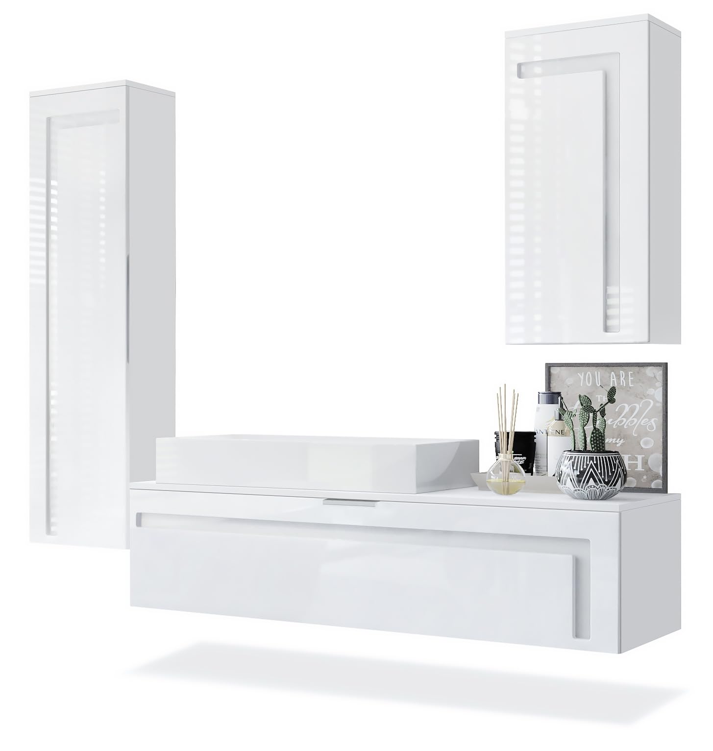 Vladon Set Mobile Bagno Aloha V2 – 189x193x51 Cm, Bianco Opaco E Lucido, Con Ante Softclose E Ripiani Regolabili - 2