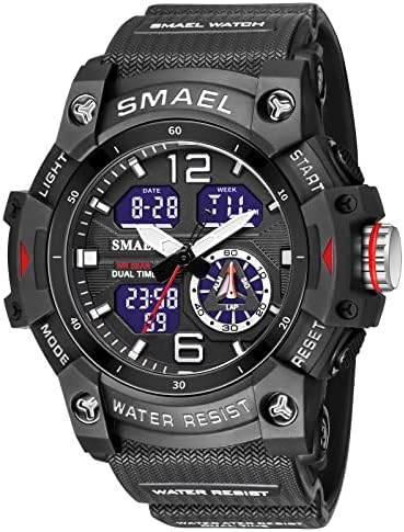 SMAEL 8007 Men's Sport Watch Digital Watch for Men Outdoor Wrist Watch with Quartz Dual Movement (Black)