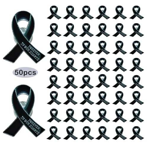 Image of 50 Pcs Memorial Ribbon Pins Funeral Metal Pins Forever In Our Hearts For Funeral Mourning Event