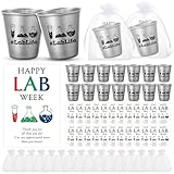 Roshtia 20 Sets Lab Week 2026 Gifts Bulk Lab Life Shot Glasses Stainless Steel Shot Tumble Cups with Tech Cards and Gift Bag Funny Science Laboratory Workers Science Party Favors