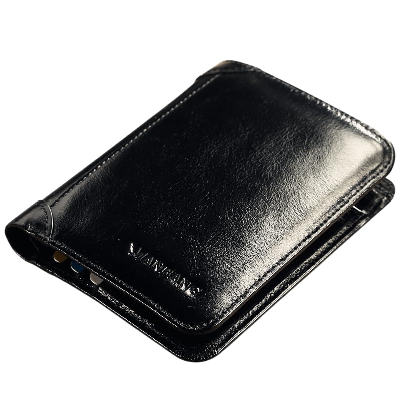 Carteira Manbang Couro Original Masculina Rfid RIFD Anti-Roubo carteira Premium (Preto)