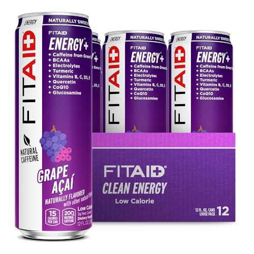 Image of LIFEAID FITAID Energy Grape ACAI 200mg Natural Caffeine Keto Pre-Workout Performance: BCAAs Quercetin Electrolytes Omega-3s 15 Calories Paleo Vegan & Gluten-Free 12-oz (Pack of 12) - Packaging may vary