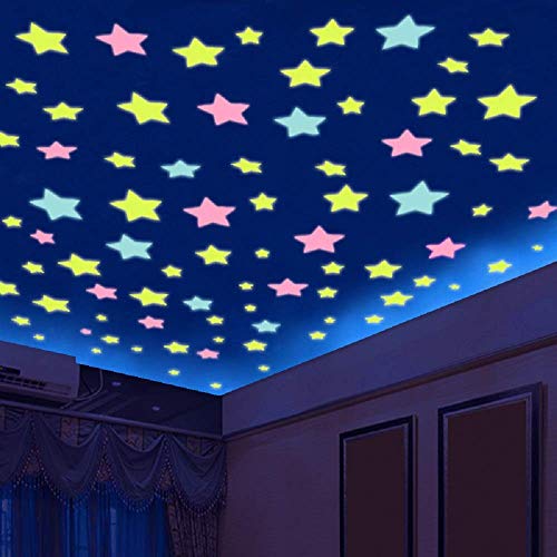 Stars Stickers for Ceiling, Adhesive 120pcs 3D Glowing Stars,Luminous Stars Stickers for Kids Bedroom Decor,Wall Stickers (Stars)