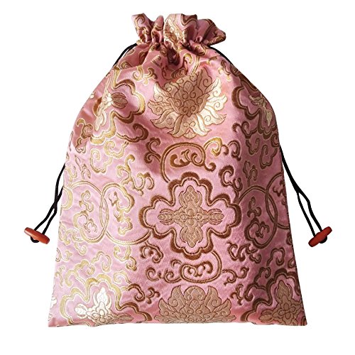 Gold Fortune 10.5" X 14" (L X W) Embroidered Silk Jacquard Travel Lingerie And Shoes Bags With Drawstring Closure (Fortune One) #TOP4