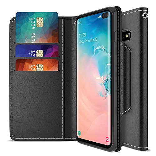 Maxboost Galaxy S10 Plus Case mWallet Series Designed for Samsung Galaxy S10 Plus [Stand Feature] [PowerShare Friendly] Galaxy S10+ Case Card Wallet (Black) w/Card Slot Side Pocket Magnetic Closure