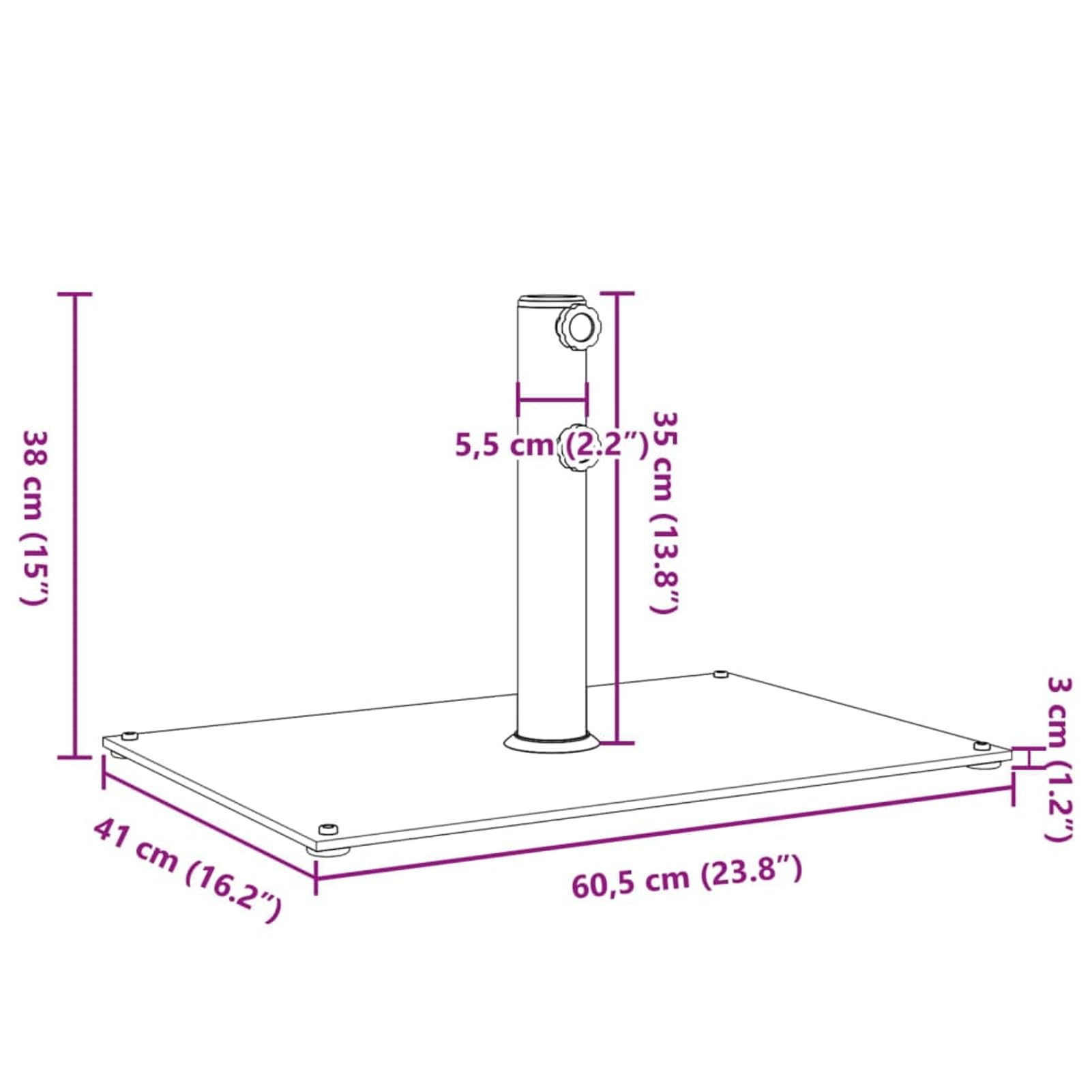 Gecheer Base per Ombrellone, Stabile e Regolabile con Manopola Doppia, 60,5 x 41 x 38 cm, Acciaio e Ferro, Adatta a Pali da 32/38/48 mm, per Esterno e Terrazza