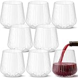 Lighterday 14oz/400ml Plastic Wine Glasses Set,Plastic Wine Glasses Reusable for Champagne Cocktail Gin,Stemless Ribbed Tumblers Unbreakable for Travel,Picnic,Camping,Party(8)