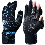 Drasry Neoprene Ice Fishing Gloves Touchscreen 3 Cut Fingers Warm Cold Weather Suitable for Men and Women Fly Fishing Photography Motorcycle Running Shooting (Blue/Black L)