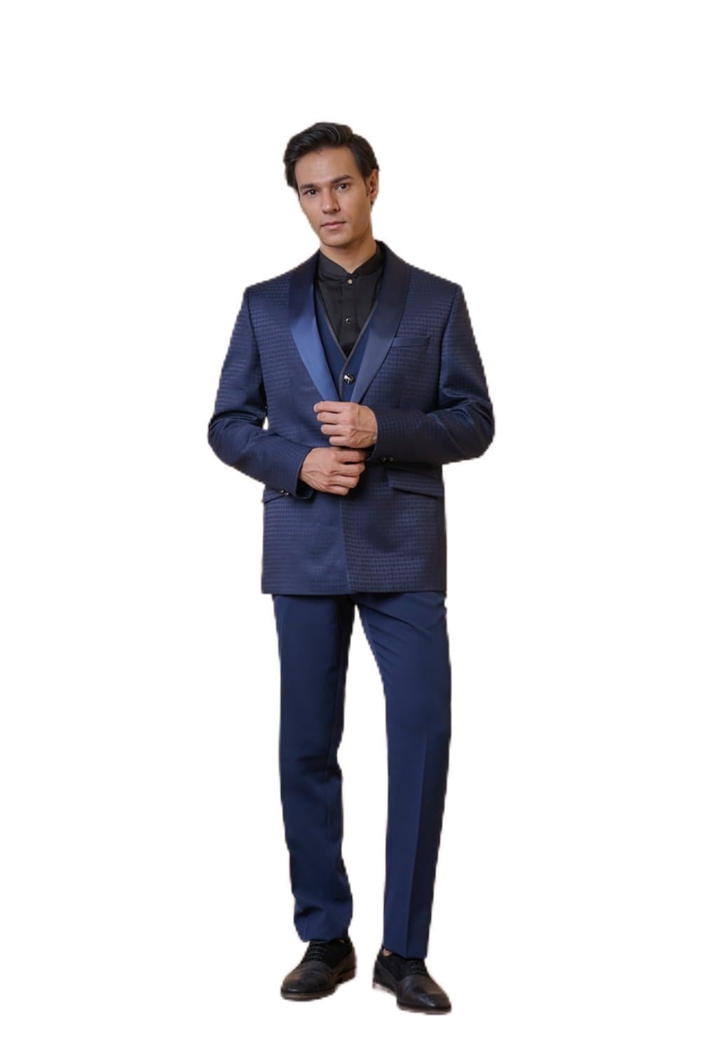 tasva Navy Classic Jacquard Dinner Jacket-picture-42