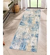 Lahome Modern Abstract Blue Bathroom Runner Rug, 2x6 Washable Long Hallway Rug Runner, Soft Non S...