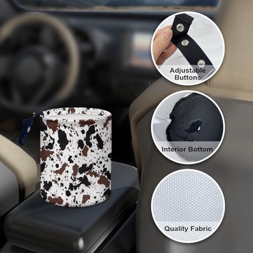 Image of Cow Print Car Trash Can Cute Garbage Bin Hanging Portable Dustbin Bin Waste Basket Collapsible Small Trash Can Easy to Clean