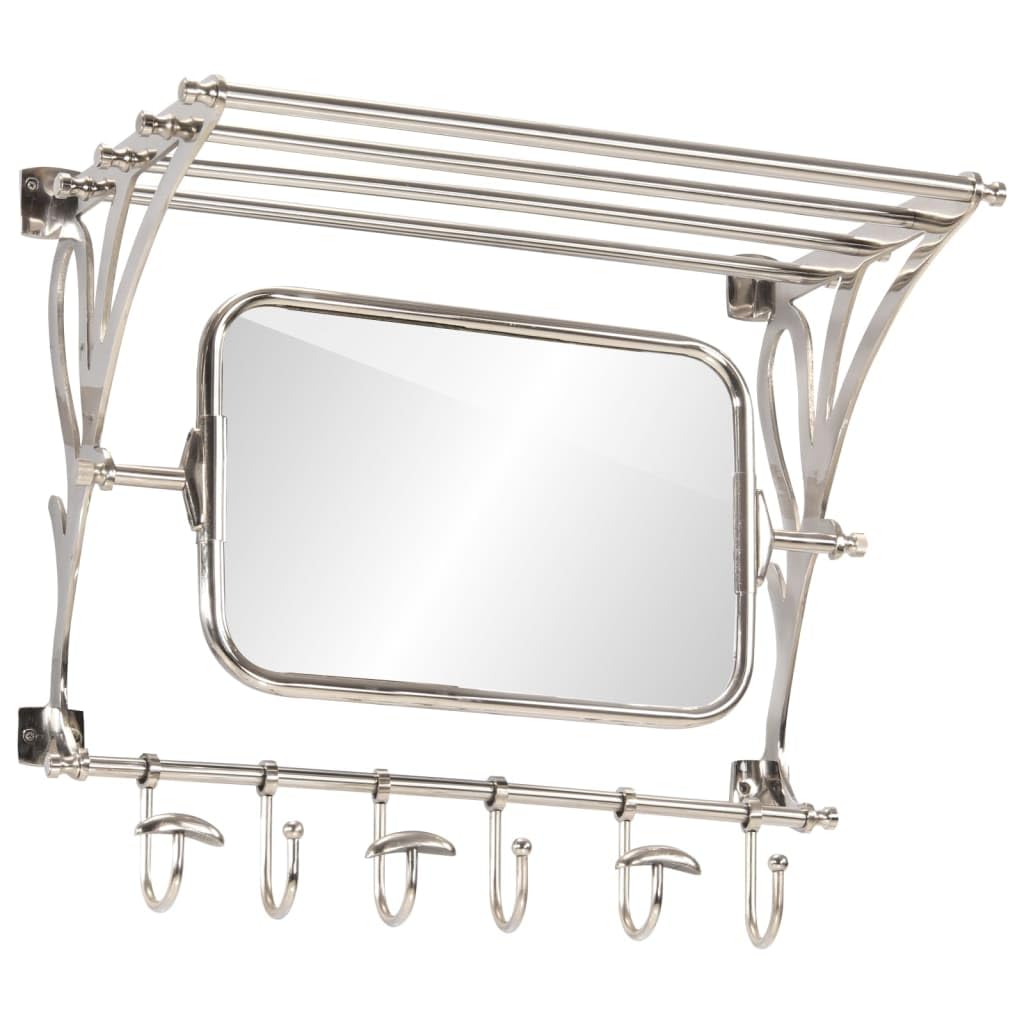 vidaXL Wall Mounted Luggage Rack with Coat Hangers & Mirror - Aluminium, Nickel Finish, Adjustable Hooks, 20 kg Capacity