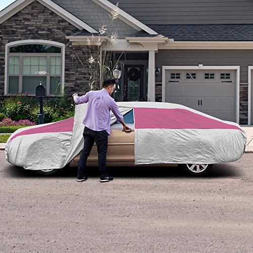 Titan Lightweight Car Cover Compatible with Camry, Mustang, Accord and More. Waterproof Car Cover Measures 200 Inches, Includes Driver Side Zippered Door. (Fuchsia)