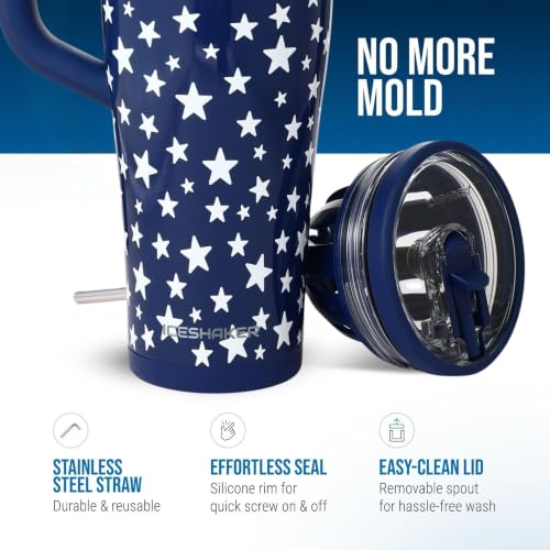 Image of Ice Shaker 32 oz Tumbler with Handle and Straw | 32oz Star Spangled | Cold for 30+ Hours | 2-in-1 Tumbler Shaker Bottle | Odor-Free 32 ounce Bottle for Water, Protein Shakes, Smoothies, Cocktails