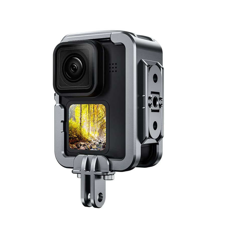 Image of Aluminum Case Metal Cage Protective Frame Housing Compatiable for GoPro Hero 13 12 11 10 9, Fits for Go Pro When ND CPL Lens Filter Max Lens Mount on, with Cold Shoe Connect to Video Light Microphone