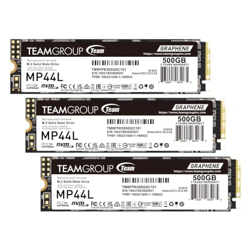 Image of TEAMGROUP MP44L 500GB SLC Cache NVMe 1.4 PCIe Gen 4x4 M.2 2280 Laptop&Desktop SSD (R /W Speed up to 5000 /2500MB /s) TM8FPK500G0C101 (Pack of 3)