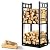 Habit Garden Firewood Rack Indoor, 2-Tier Log Holder with 4 Hooks, Wrought Iron Rack Storing Wood Logs fo Indoor Fireplace, Deocr, Outdoor Patio, Fire Pit, Deck, 16in(L) x 12in(W) x 32in(H)