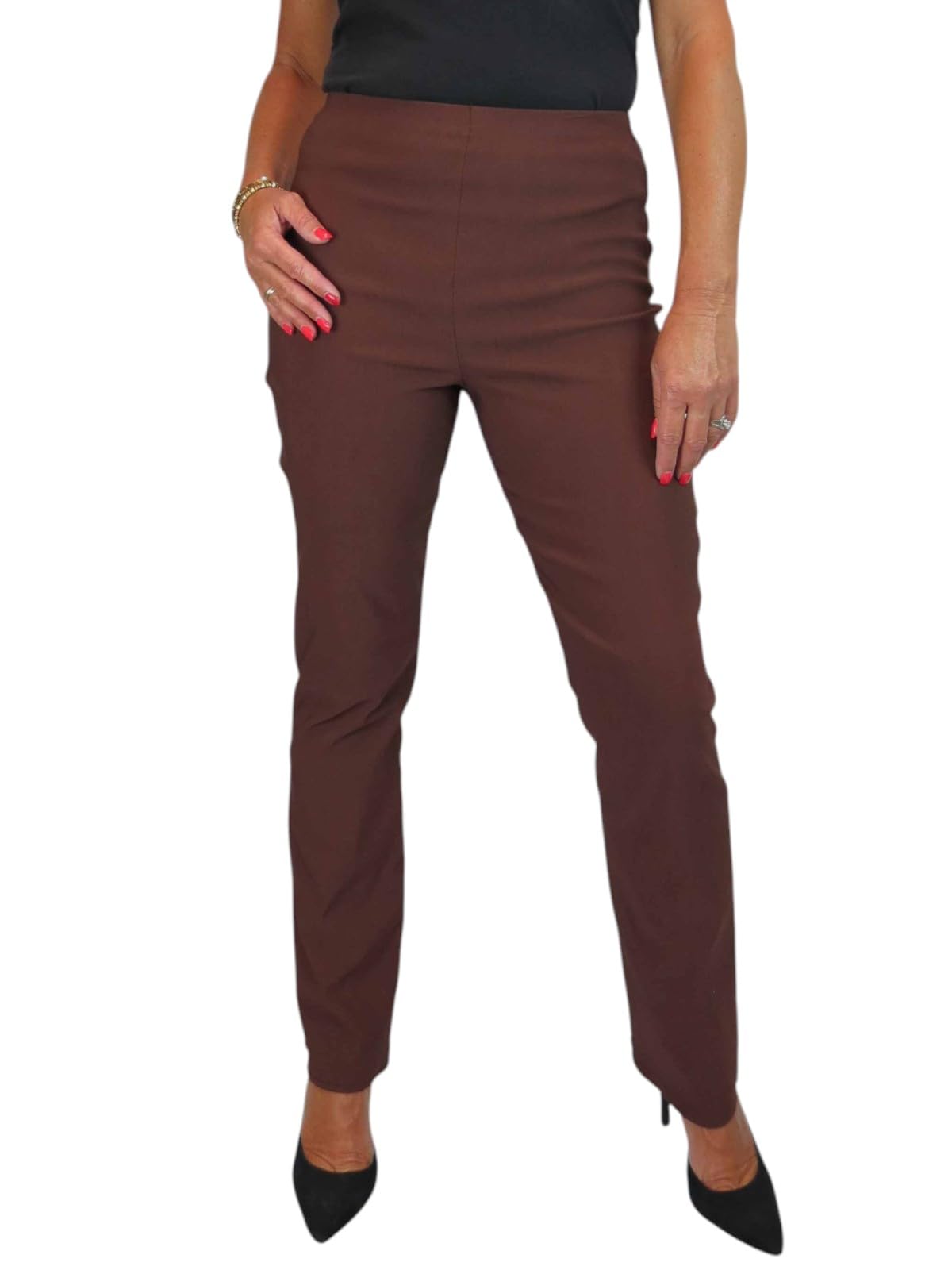 Paulo Due Elasticated Waist Trouser for Women Pull On Brown (22)