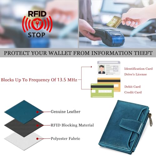 Image of Airkit Small Wallet Women RFID Blocking Soft Leather Bifold Compact Card Holder Wallet for Women with Zipper Coin Pocket 4 ID Window