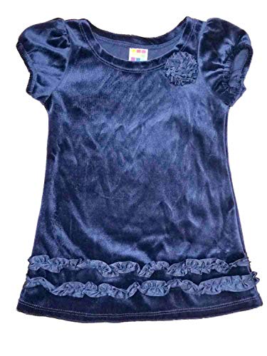 Image of HealthTex Toddler Baby Girls Navy Velvet Ruffle Shift Dress Holiday Party Dress 4T