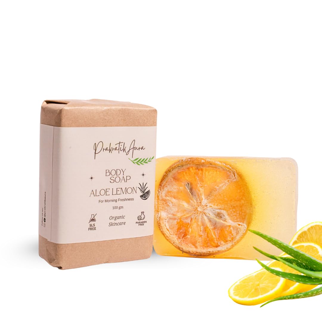 Prakratik Aura Handmade Aloe Lemon Body Soap Infused with the soothing properties of Aloe Vera and the refreshing scent of Lemon - 100 Gram-image-13