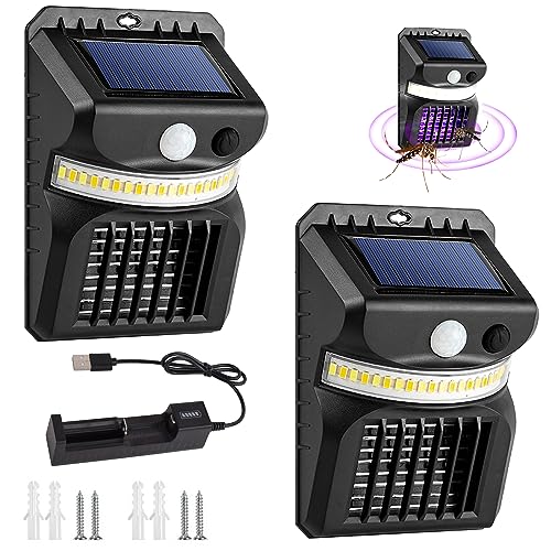 2 Piezas Asesino Solar de Mosquitos, UV Mata Mosquito Trampa Trampa de Insectos UV para Linterna de Camping con 1 Cargador de Batería Mosquito Lámpara para Interior, Exterior, Jardín, Terraza