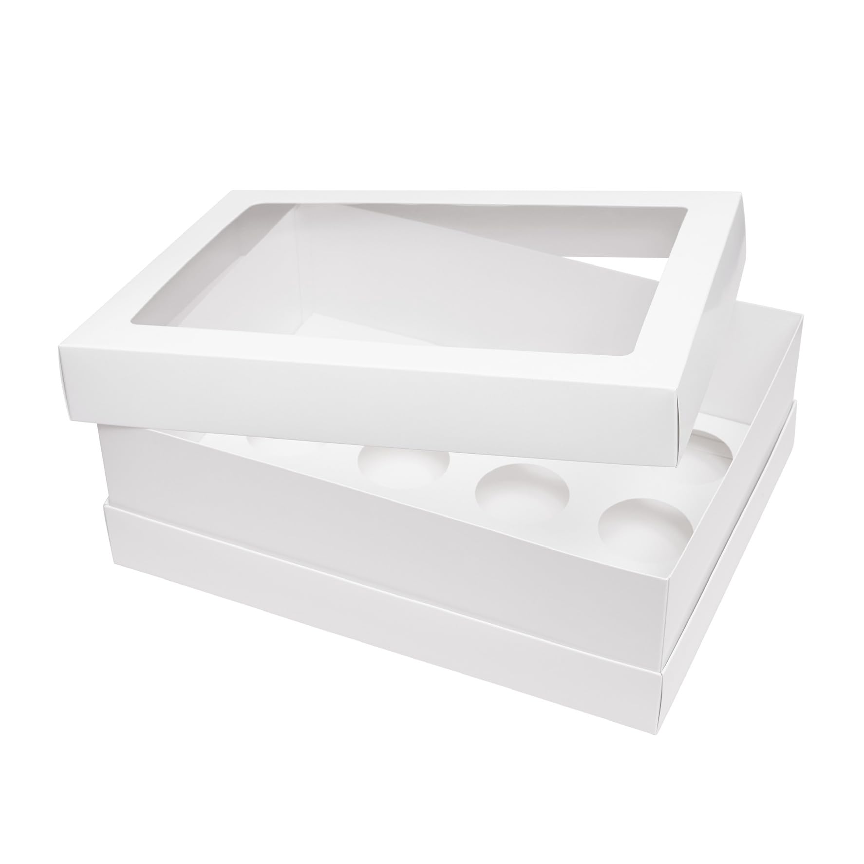 The Baked Studio - Pack of 5 - Extra Deep Cupcake Boxes with Extension Piece – Holds Tall Cupcakes – Clear Window Lid – Sturdy Bakery Gift Box (12 Holes)