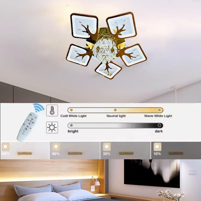 Image of LED Crystal Ceiling Chandelier, Low Height Ceiling Jhoomar /Jhoomer Light for Living Room, Jhumar /Jhummer for Hall Decoration (Jhumar with Remote and Rotational | Movable Crystals)