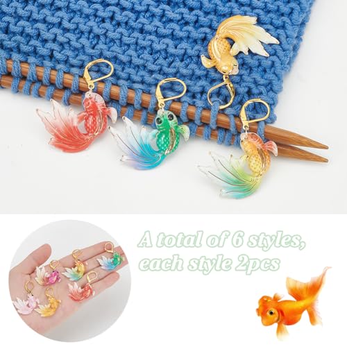 PLIGREAT 12 Pcs Colorful Koi Fish Stitch Marker Set Mini Resin Charms Removable Clasp Locking Stitch Marker for Weaving Sewing Quilting Womens Knitting Gifts DIY Pendants Jewelry Making Accessories - Image 3