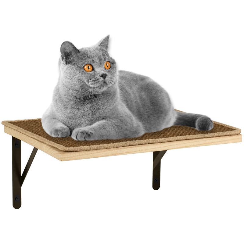 DECOSIS Cat Floating Wall Shelves with Handcrafted Scratching Mat 1pcs