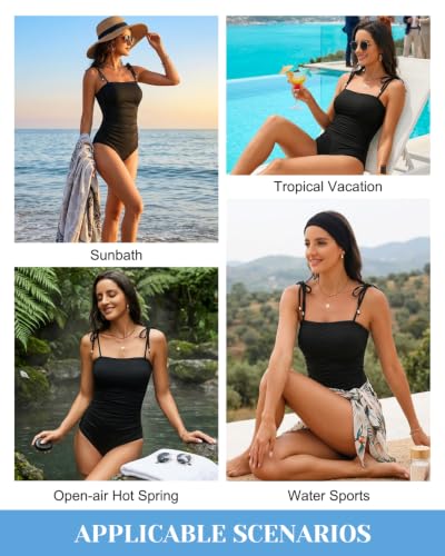 Image of Daci Women One Piece Tummy Control Swimsuits Tie Shoulder Bathing Suits