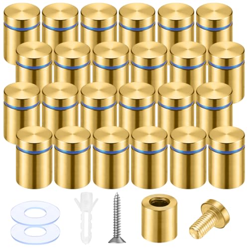 Image of Pelopy 24 Pcs Sign Standoff Screws Advertising Screws Stainless Steel Wall Standoff Mounts Glass Acrylic Nail (3 /4 x 1 Inch,Gold)