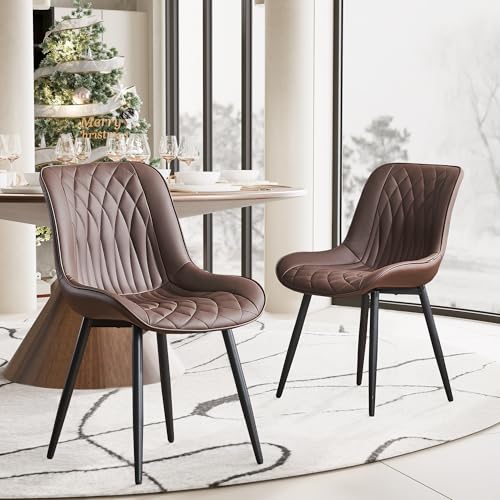 YOUNIKE-Brown-Dining-Chairs-Set-of-2-with-High-Backs-Mid-Century-Modern-Kitchen-Dining-Room-Chairs-PU-Faux-Leather-Upholstered-Wide-Accent-Chair-Comfortable-Large-Padded-Living-Waiting-Guest-Room YOUNIKE Brown Dining Chairs Set of 2 with High Backs Mid Century Modern Kitchen Dining Room Chairs PU Faux Leather Upholstered Wide Accent Chair Comfortable Large Padded Living Waiting Guest Room