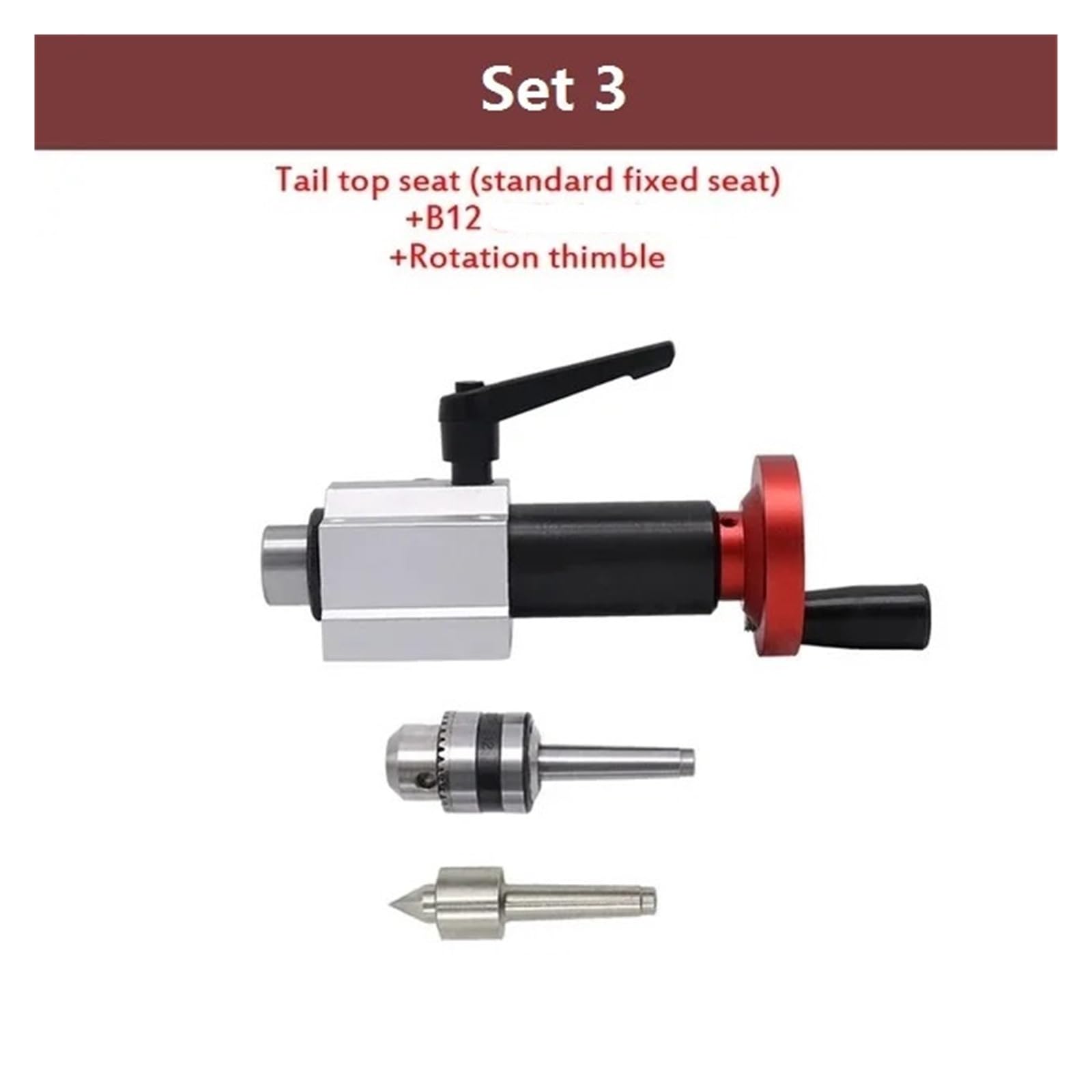 KACOME Tailstock for Woodworking Machine Mini Beading Machine B12 Chuck Live Center Extendable and Movable Swivel Hole Tailstock Live Center(Set 3)