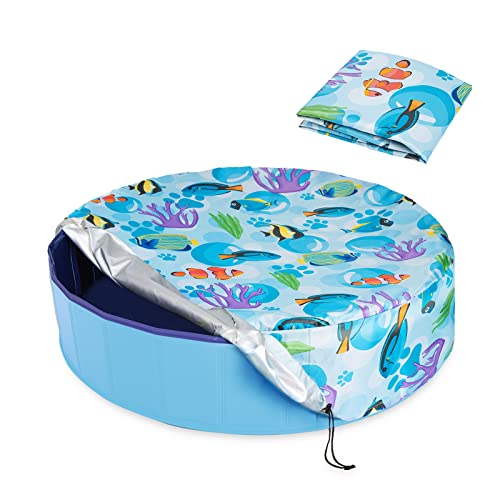 Ladadee Foldable Round Dog Swimming Pool Cover for 32 /63/48 Collapsible Outdoor Tub PVC Coating Waterproof and UV Protection Leakproof Washable Kiddie Pet Small Paddling Bath Accessories