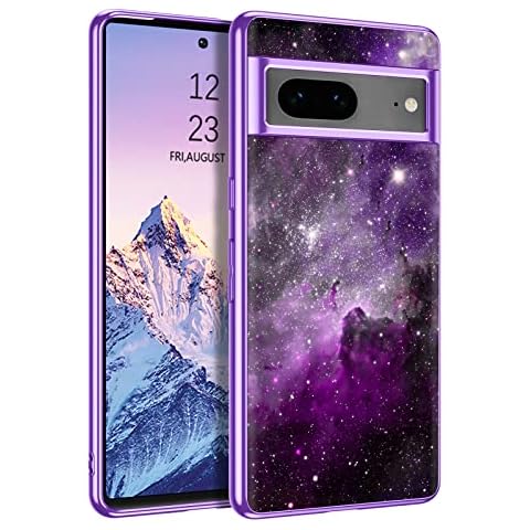 DUEDUE Case for Google Pixel 7, Glow in the Dark Ultra Slim Fit Shockproof Protective Silicone Nebula TPU Anti Scratch Bumper Protection Pixel 7 Luminous Case Cover, Purple Cover