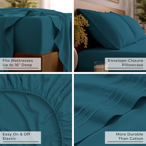 Image of Mellanni Twin Sheets Set - 3 PC Iconic Collection Bedding | Hotel Luxury, Extra Soft, Cooling Bed Sheets - Wrinkle, Fade, Stain Resistant (Twin, Teal)