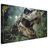 Picture of MTG Playmat with Zones 27.5" x 15.74" for TCG MTG Play Mat Non-Slip Rubber Base Commander Playmats for Magic Playmat Iorcana Trading Card Game, Fierce Dinosaurs in The Forest