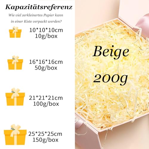 200g Geschreddertes Papier, Raffia Hamper Shreds, Papier Füllmaterial für Pakete, Weiches Geschenk Füllmaterial für Geschenkbox, Bieten Guten Schutz und Dekoration für Geschenke (Cremefarben)