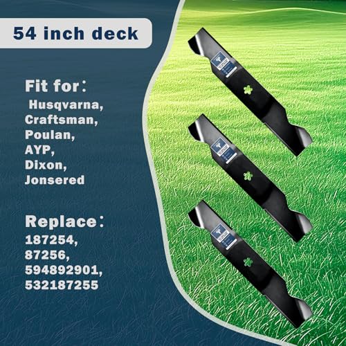 TANGWOD 187254 High-Lift Lawn Mower Blade for 54 inch Deck, Fits for Husqvarna RZ5424 Z254, Replaces for 187256 594892901 532187255, 3 Pack