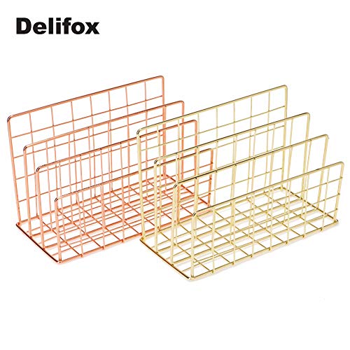 Delifox Mail Sorter - Letter Organizer Metal Desktop File Rack Postcard Holder for Home and Office, Rose Gold - Thumbnail 4