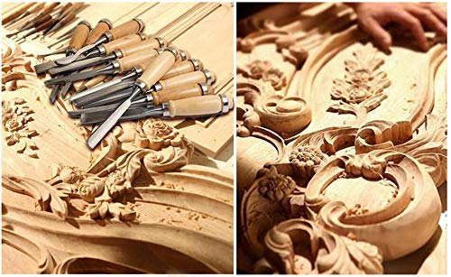Alikeke Professional 12 Piece Wood Carving Chisel Set 8" Sharp Hand Woodworking DIY Tools Knife Cutter Great for Beginners Multi-Shape