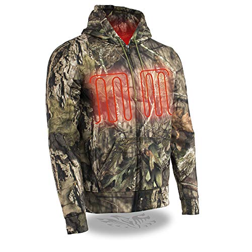 Nexgen Heat Men’s Zipper Front Mossy Oak Camo Hoodie W/Front & Back Heating, Includes Portable Battery Pack, Brown, 2X #TOP1