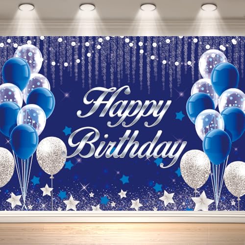 Fondo de cumpleaños 7x5 pies azul y dorado miniatura 1
